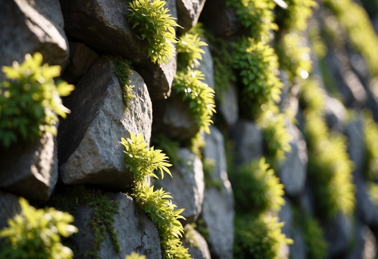 Rock wall with colorful holds, surrounded by lush green trees and chirping birds. Sunlight filters through the leaves, casting dappled shadows on the climbers