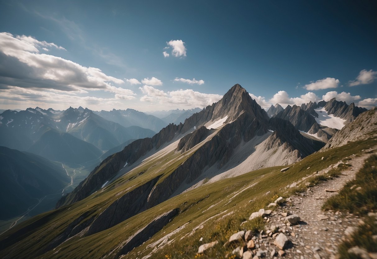 A narrow alpine ridge winds through dramatic peaks and valleys in the Furchetta-Sass Rigais Traverse, Italy