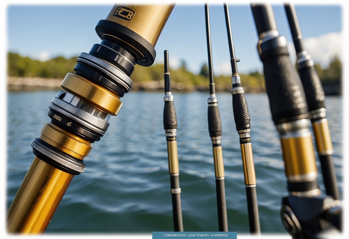 A fishing rod, the Fenwick HMG Spinning Fishing Rod, is shown alongside 5 lightweight climbing rods