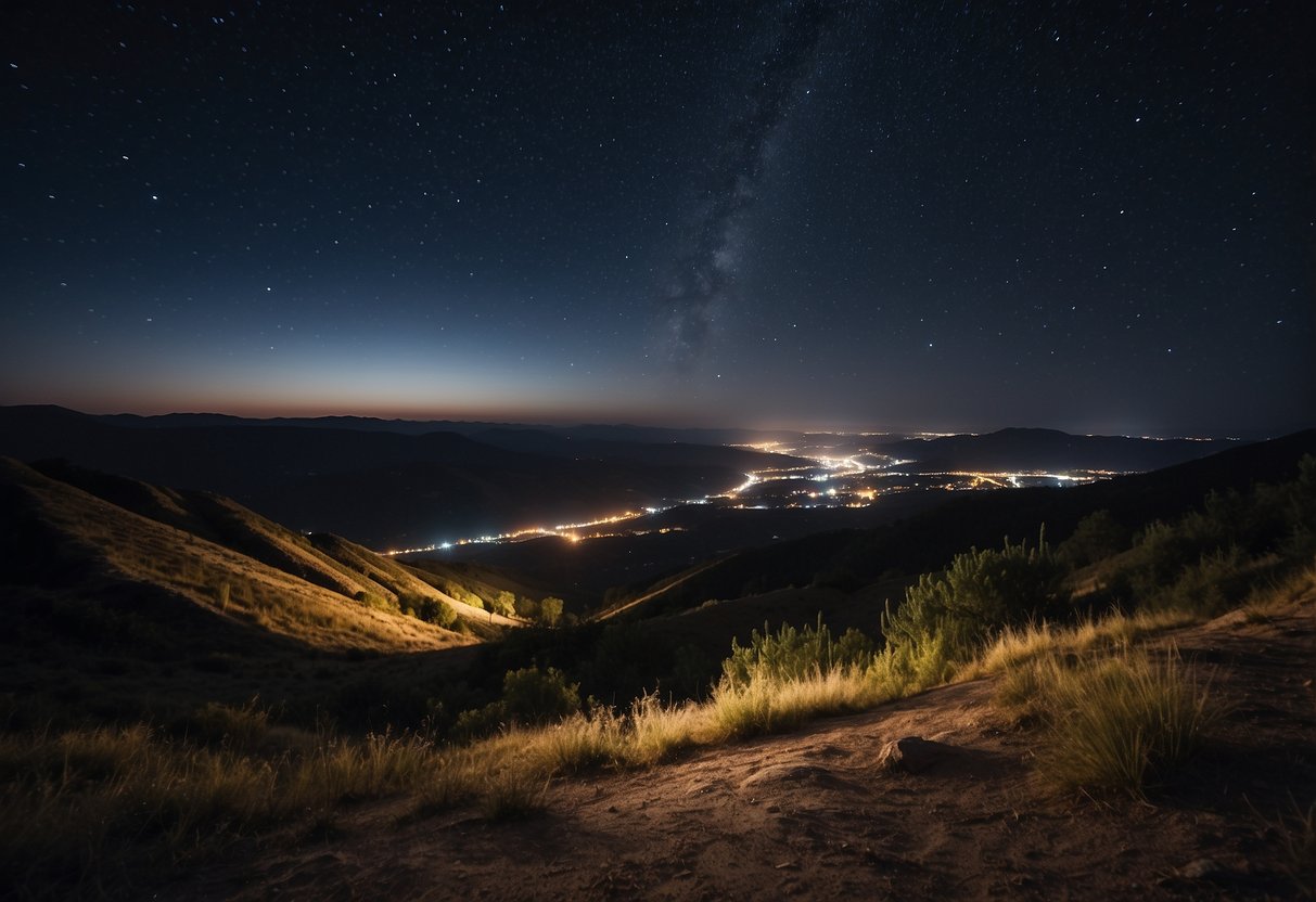 A dark, clear night sky with twinkling stars and a faint glow on the horizon, showcasing the beauty of natural light and the impact of light pollution