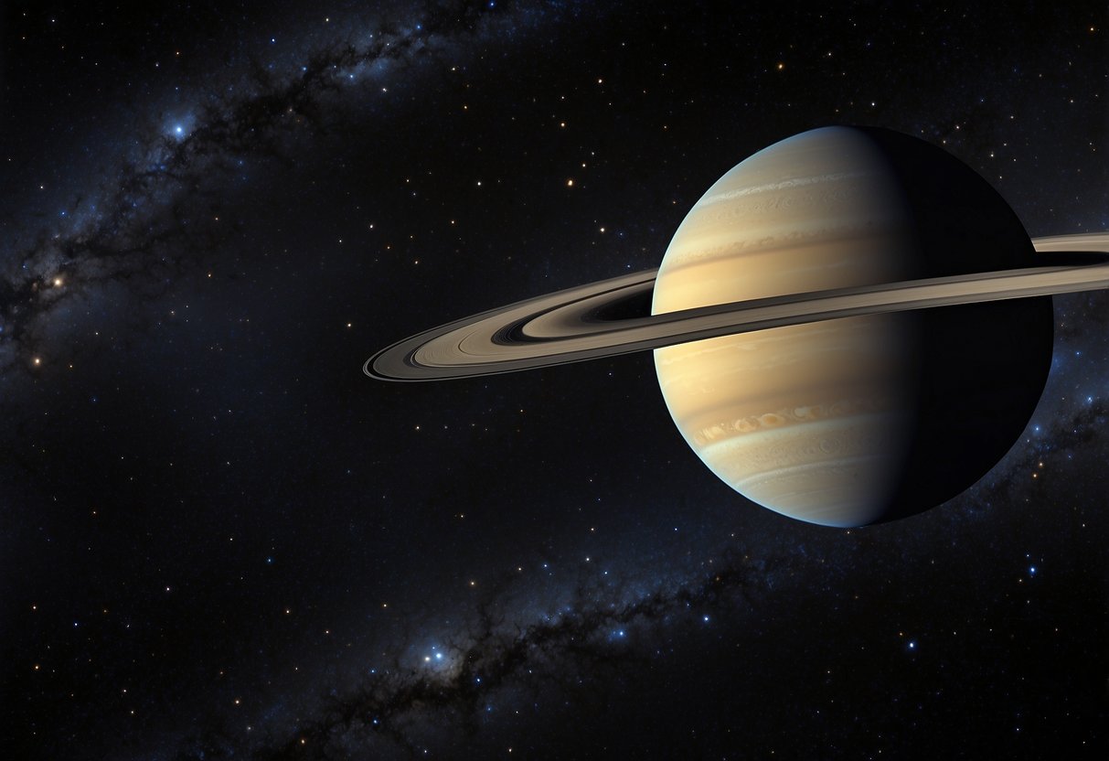 Saturn's rings visible against starry backdrop, distinct from other planets