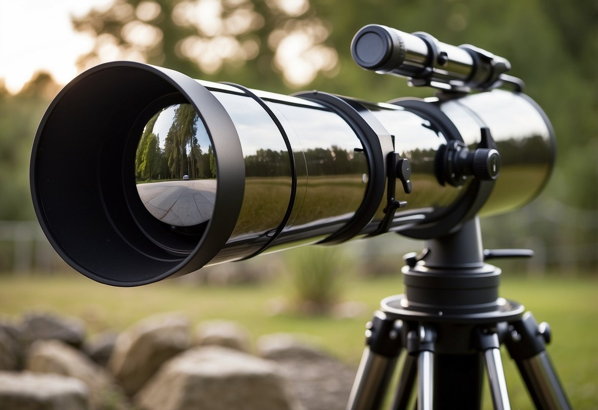 The Sky-Watcher Classic 200P Dobsonian telescope sits on a sturdy base, its large aperture and sleek design making it an ideal choice for beginners