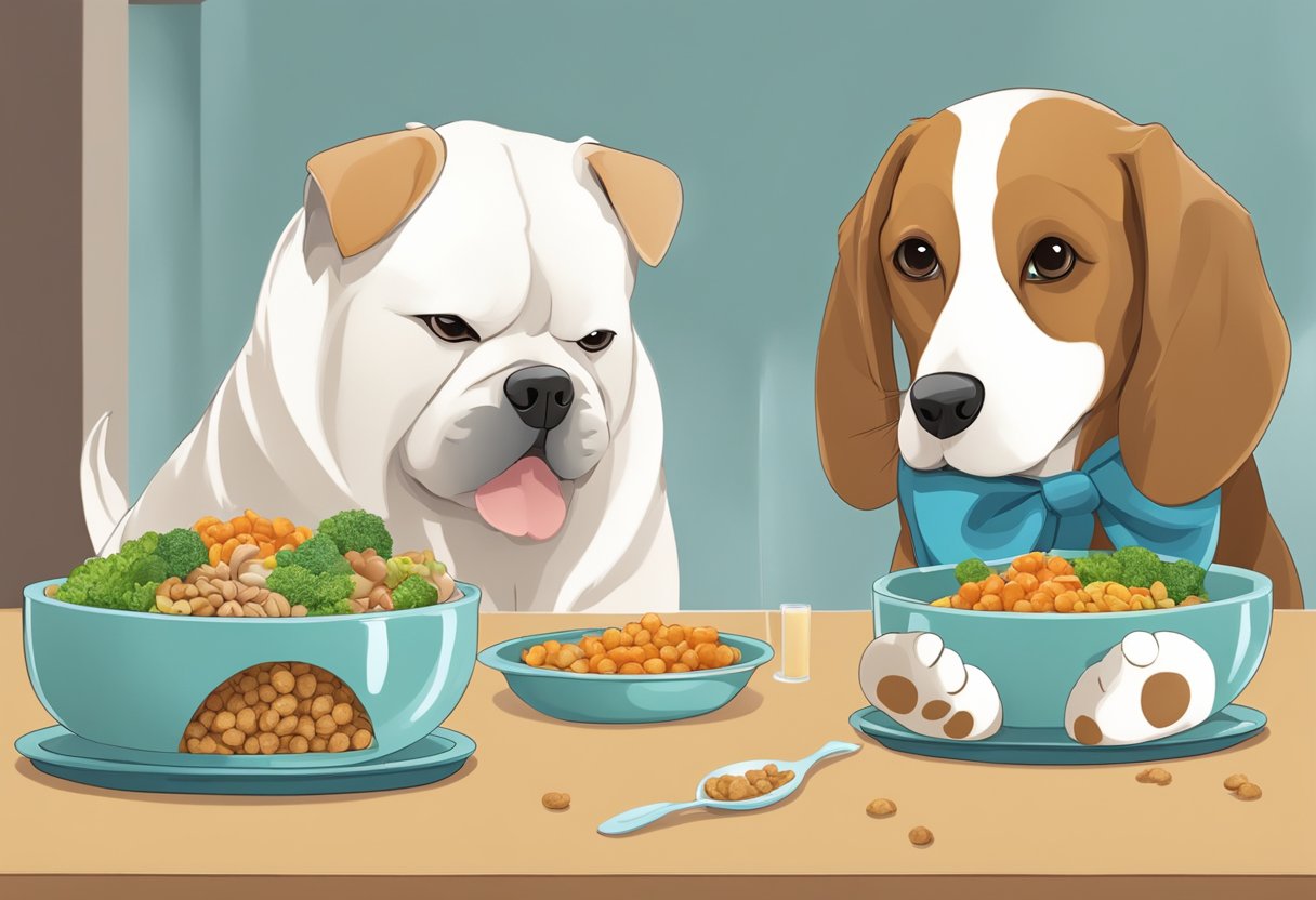 Two pets eating their respective urinary system diets in separate bowls