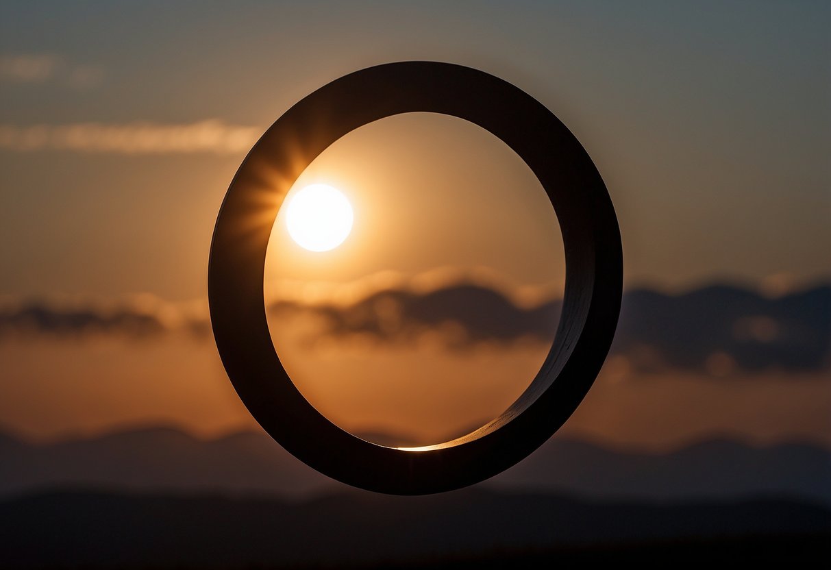 A ring of sunlight encircles the dark silhouette of the moon, creating a breathtaking annular solar eclipse