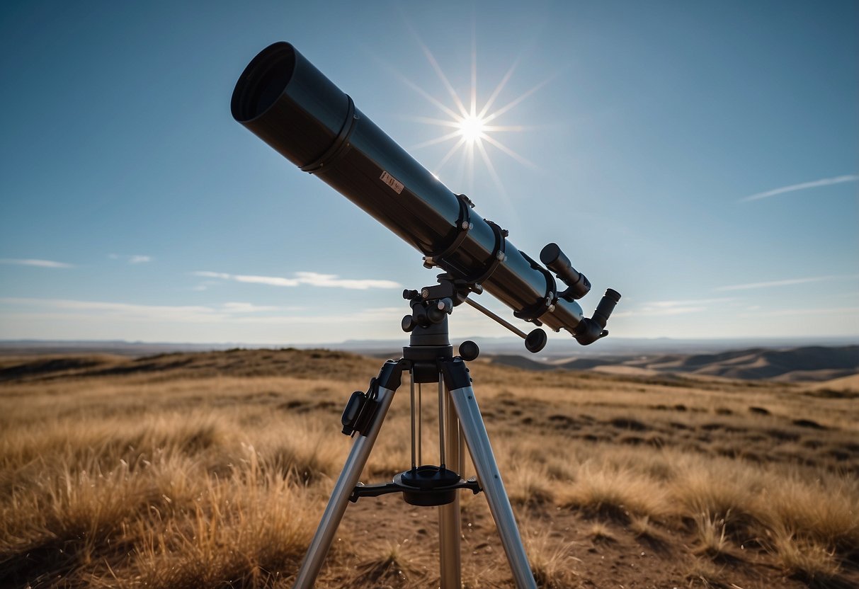 A vast, open landscape with clear skies and a prominent celestial body, surrounded by natural features and possibly a telescope or observatory in the distance