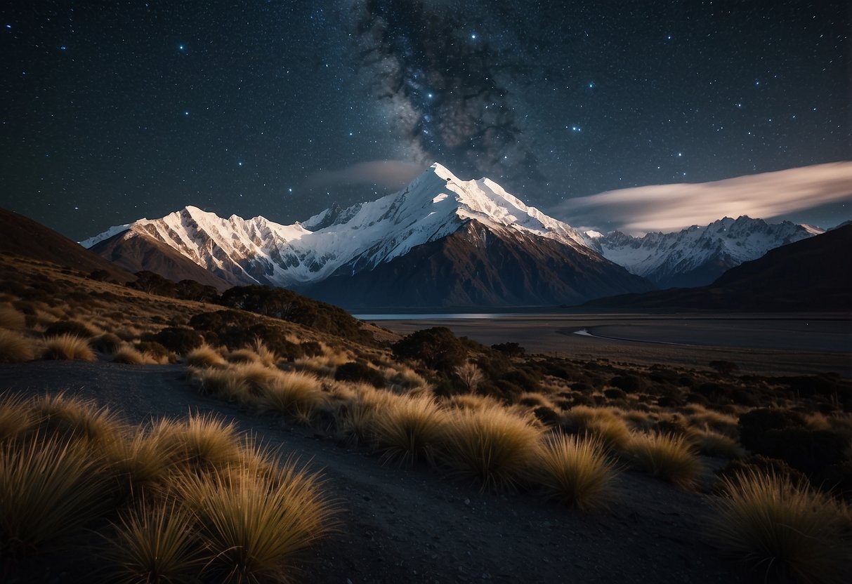 Aoraki Mackenzie International Dark Sky Reserve, New Zealand. Clear night sky with bright stars and Milky Way visible