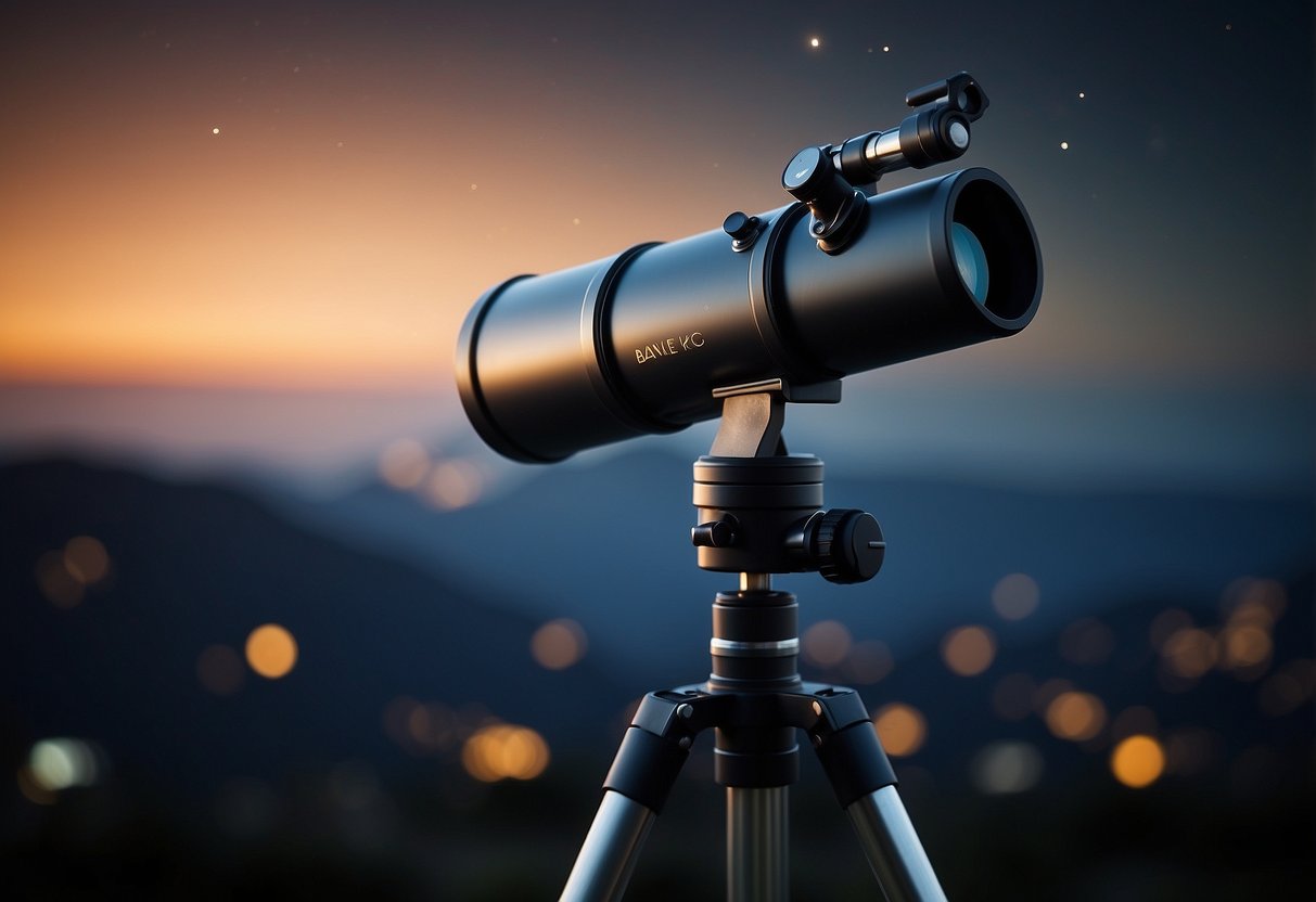 A telescope pointed towards the night sky, with distant objects visible despite factors affecting visibility