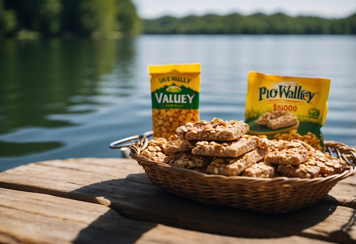 A sunny day on a calm lake, a boat with a picnic basket and a pack of Nature Valley Crunchy Granola Bars