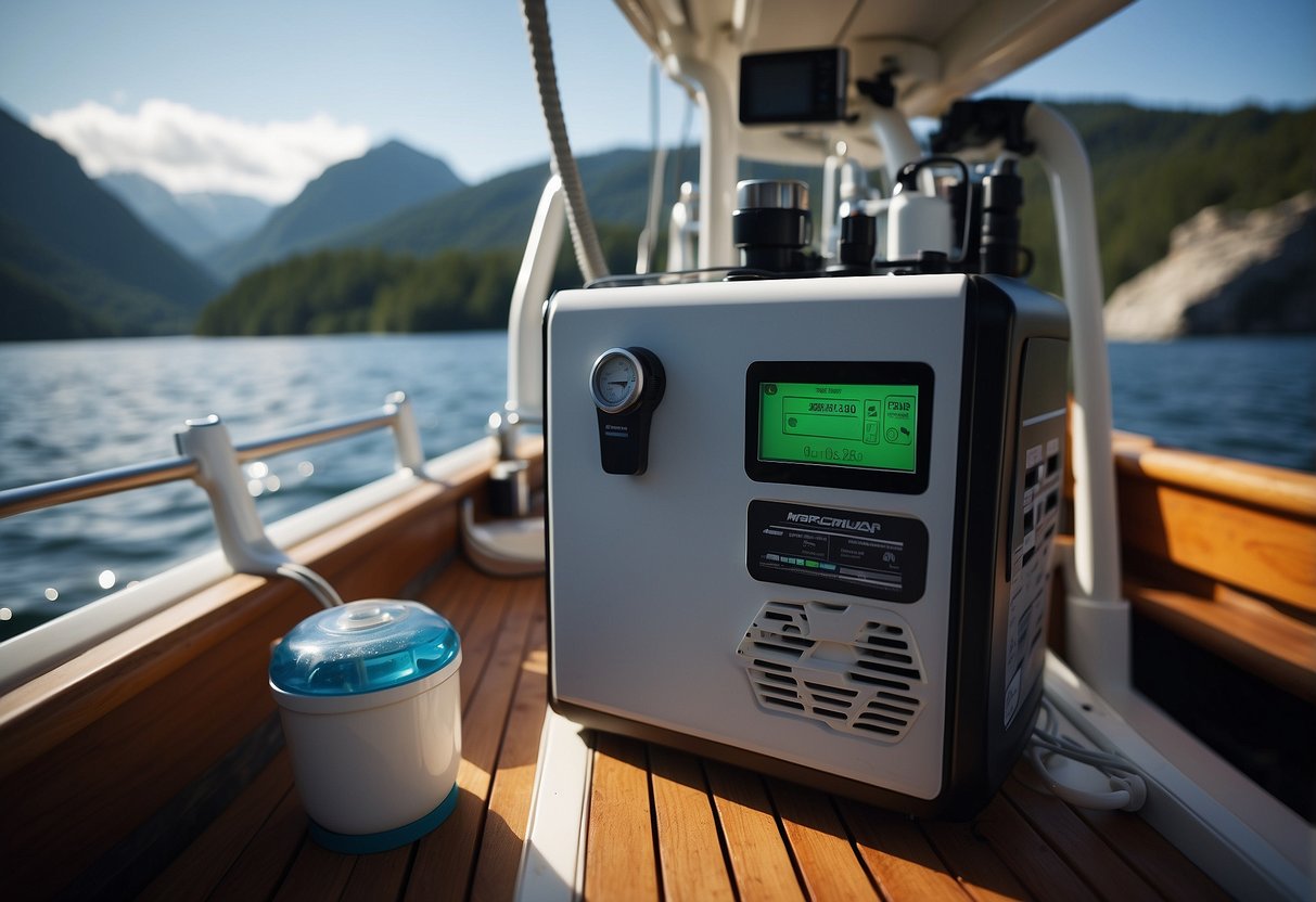 The MSR Guardian Purifier is shown mounted on a boat, with 10 icons representing different methods of water purification surrounding it