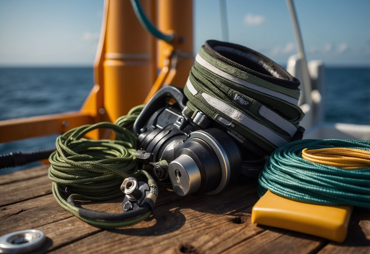 Deck-Boss Work Pant displayed on a boat deck with fishing gear, ocean in the background