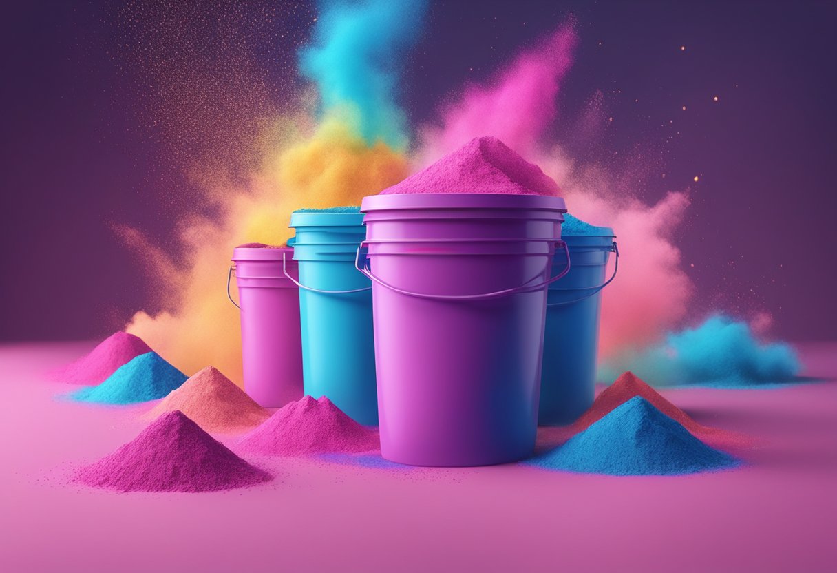 Colorful Holi powder bursting from containers in a mix of pink and blue, creating a vibrant and festive atmosphere for a gender reveal celebration