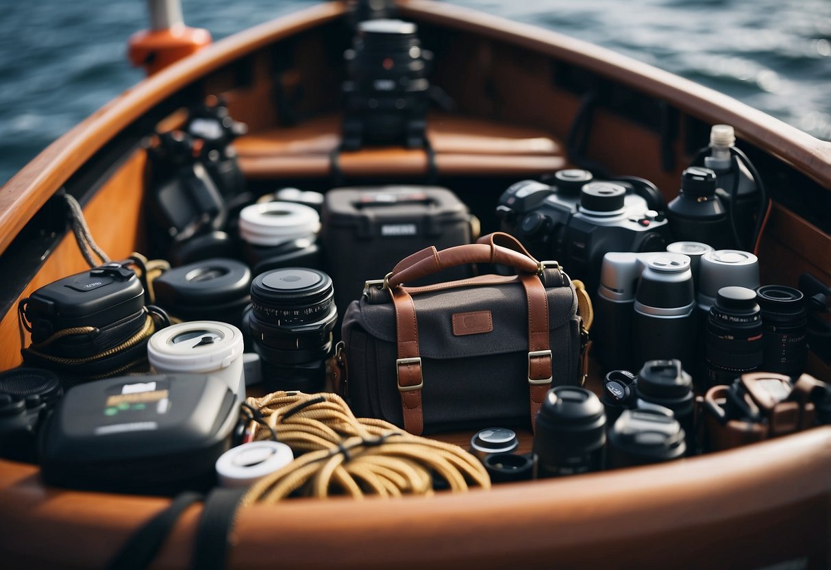 A boat loaded with lightweight, compact gear and supplies, neatly organized and secured for efficient and easy access during the trip