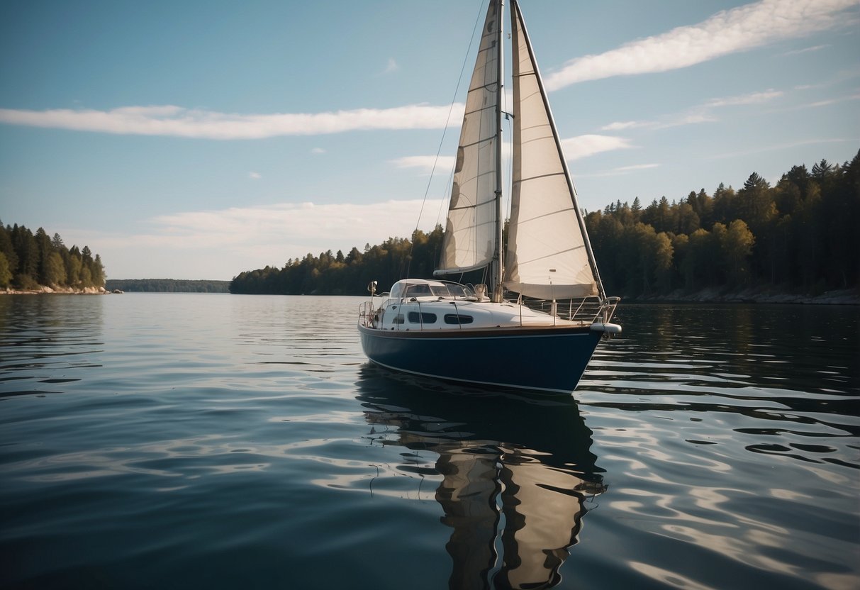 A boat sailing on calm waters, with a neatly organized and clean deck. Trash and debris are securely stowed away, and cleaning supplies are easily accessible