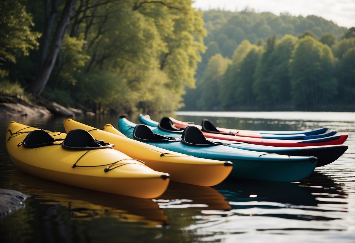 A serene river with kayaks and canoes gliding smoothly, showcasing the 5 best paddles in action