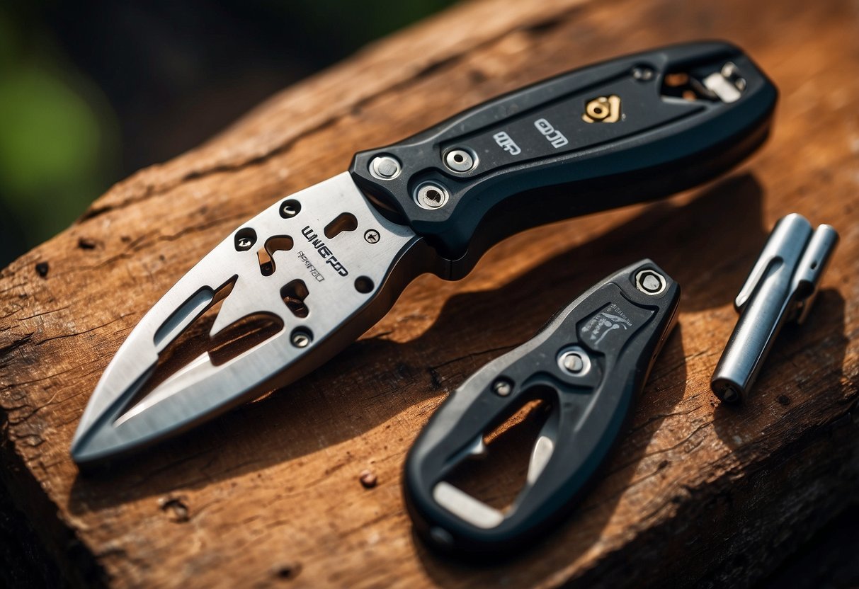 A multi-tool with various functions, including a knife, pliers, and screwdriver. Designed for outdoor use, with a durable and waterproof construction. Perfect for paddlers