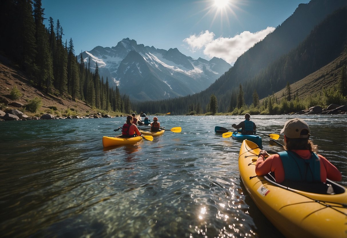 A group of paddlers navigate through high-altitude waters, following tips to prevent altitude sickness. They drink plenty of water, take breaks, and monitor their symptoms