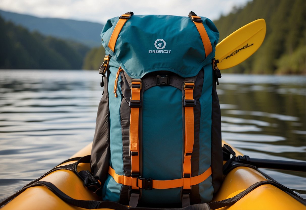 A sleek, lightweight paddling pack nestled comfortably on a kayak seat, with adjustable straps and ergonomic design for a perfect fit