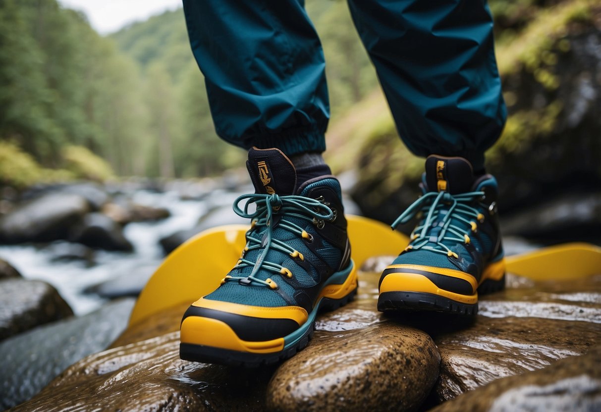 Paddling shoes on rocky terrain, featuring durable soles and reinforced toe protection. 5 top-rated options displayed