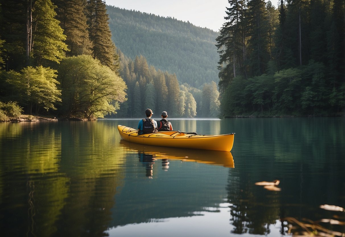 Wildlife thrives on calm lakes, surrounded by lush greenery. Canoes and kayaks peacefully glide through the water, offering a close-up view of nature's inhabitants