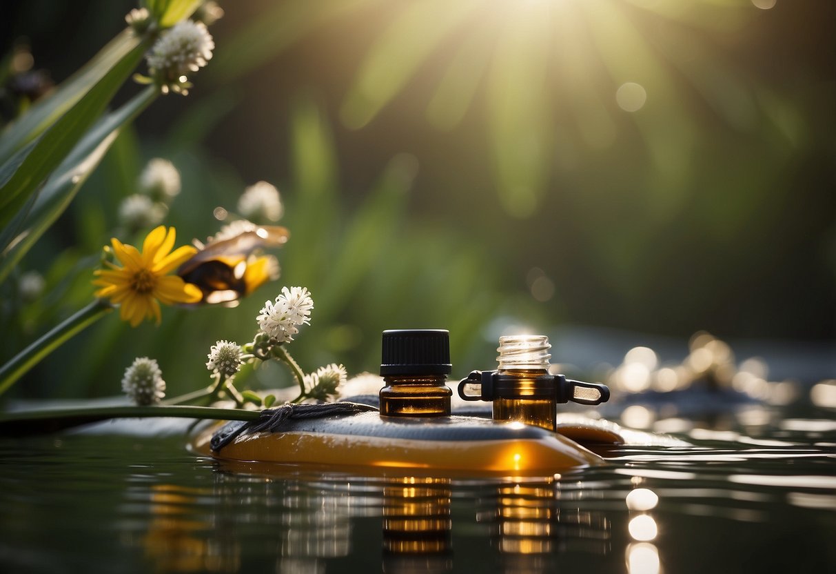 Essential oils applied to a kayak paddle, surrounded by buzzing insects