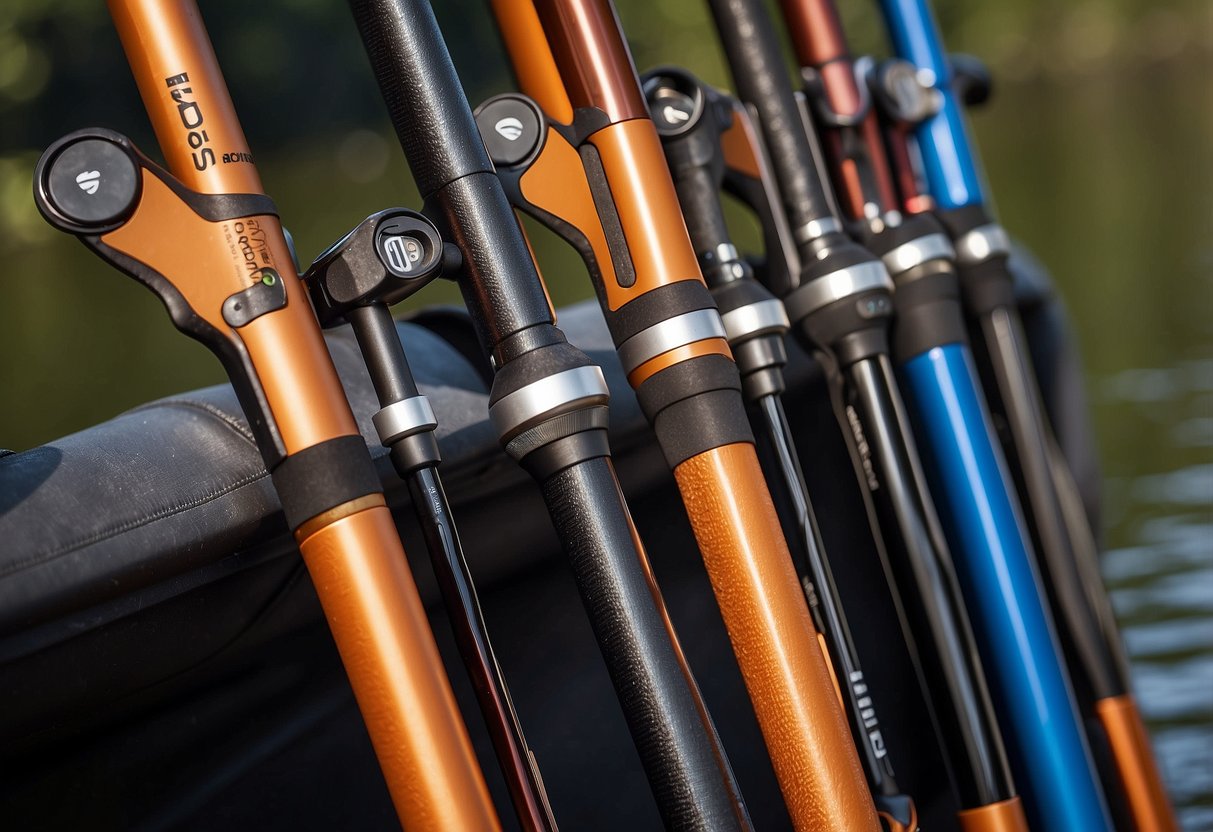 Five lightweight paddling rods displayed with key features highlighted