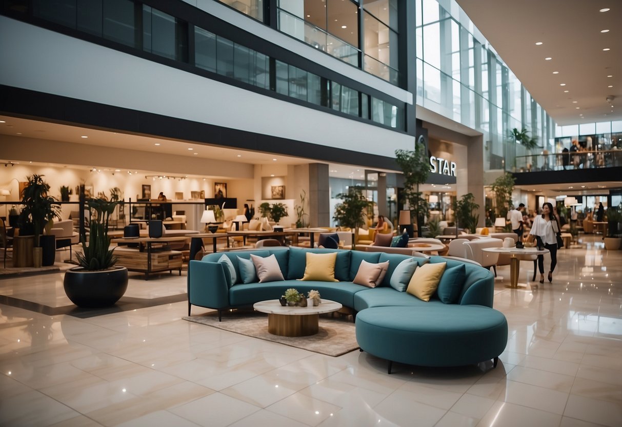 Shoppers browse modern furniture displays in Star Living mall