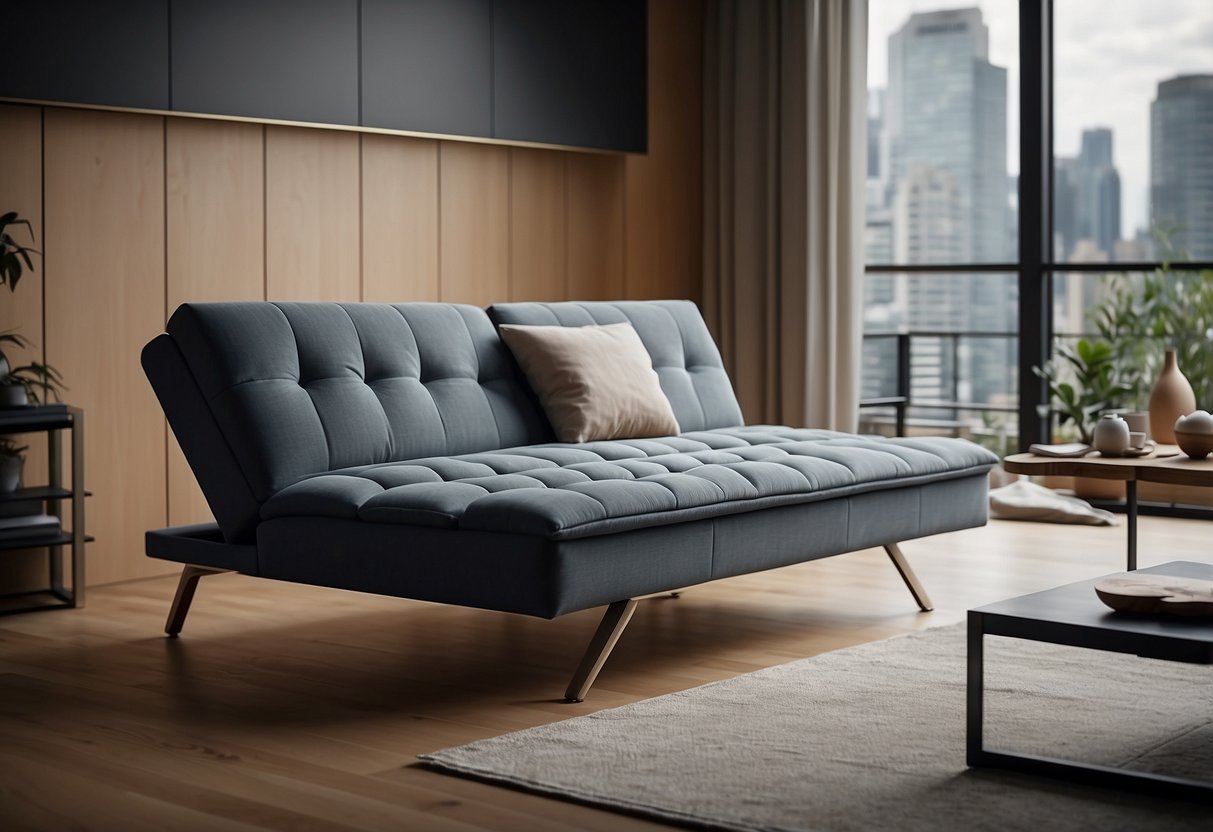 A sofa transforms into a bed, with adjustable mechanisms and hidden compartments