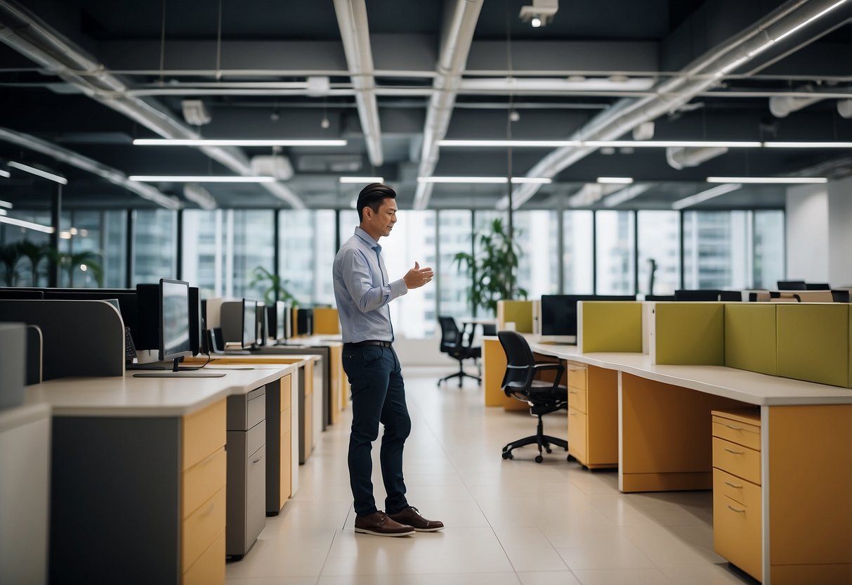 A person choosing office furniture from a variety of options in a Singapore office furniture shop
