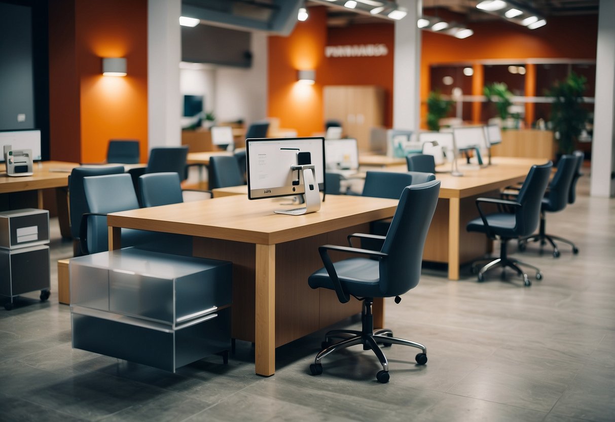 A showroom displays various readymade office furniture options