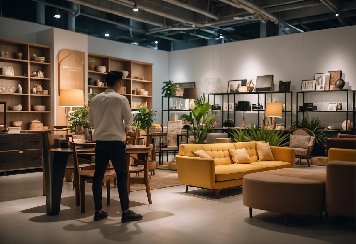 Customers browsing through a variety of modern and traditional furniture displayed in Ubi's Furniture Landscape shop in Singapore