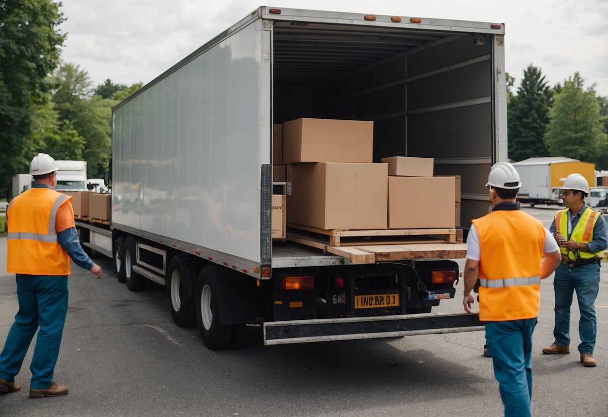 Furniture being loaded onto a moving truck by workers