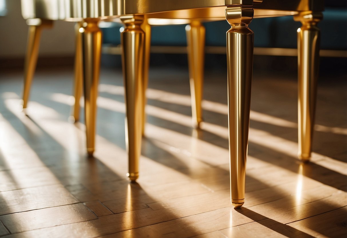 The gold furniture legs gleamed in the sunlight, casting a warm and luxurious glow across the room