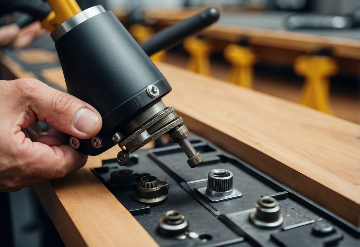 A set of heavy duty adjustable furniture feet being examined and tested for stability and durability