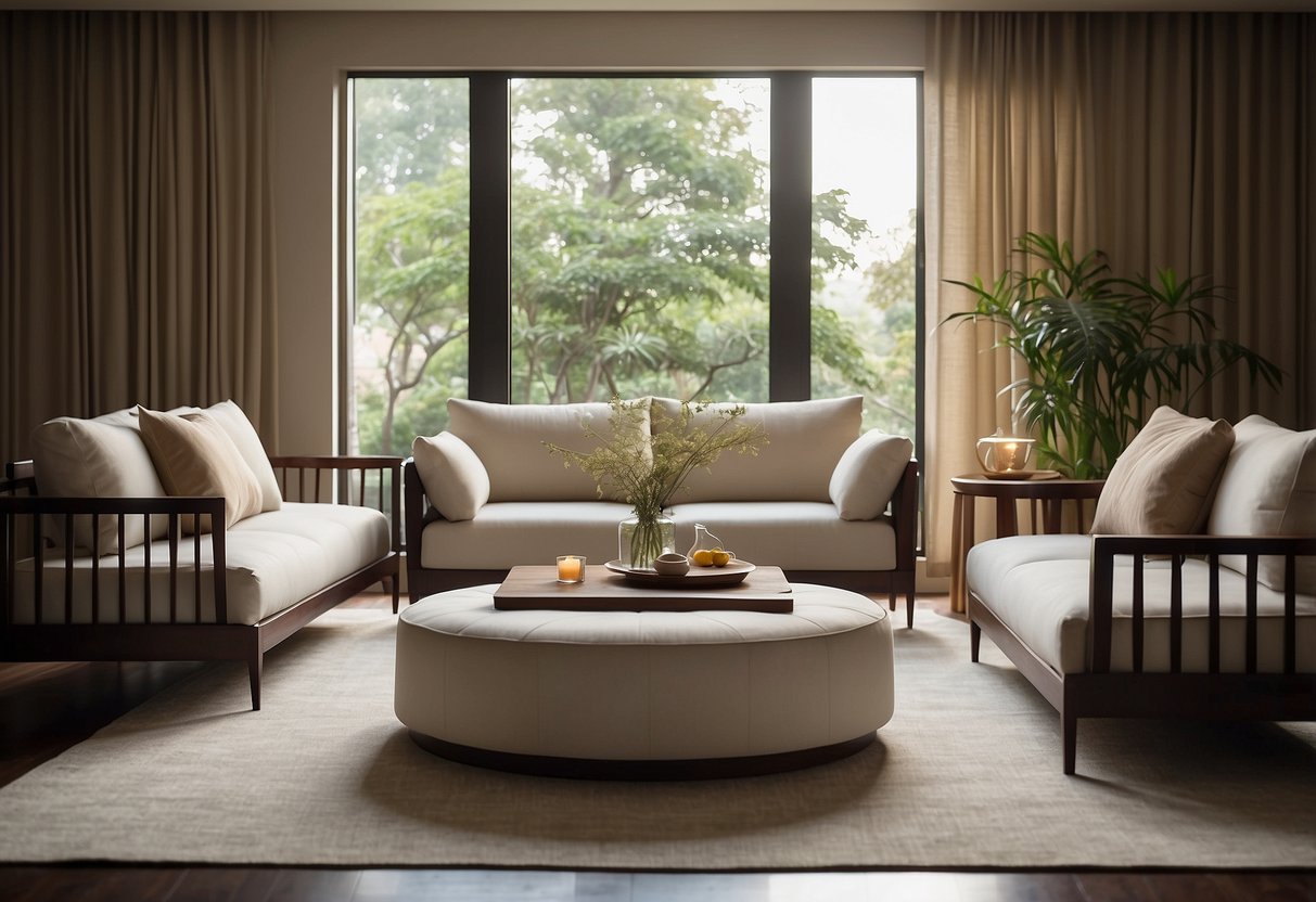 A modern diwan furniture set, with clean lines and comfortable cushions, sits in a well-lit room. The design is sleek and minimalist, with a focus on functionality and style