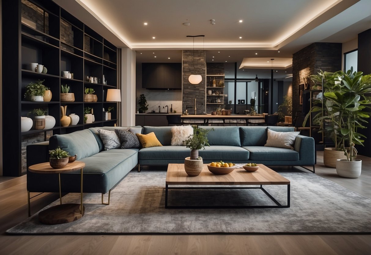 A spacious showroom with various furniture displays, from cozy living room sets to elegant dining tables, and modern bedroom ensembles