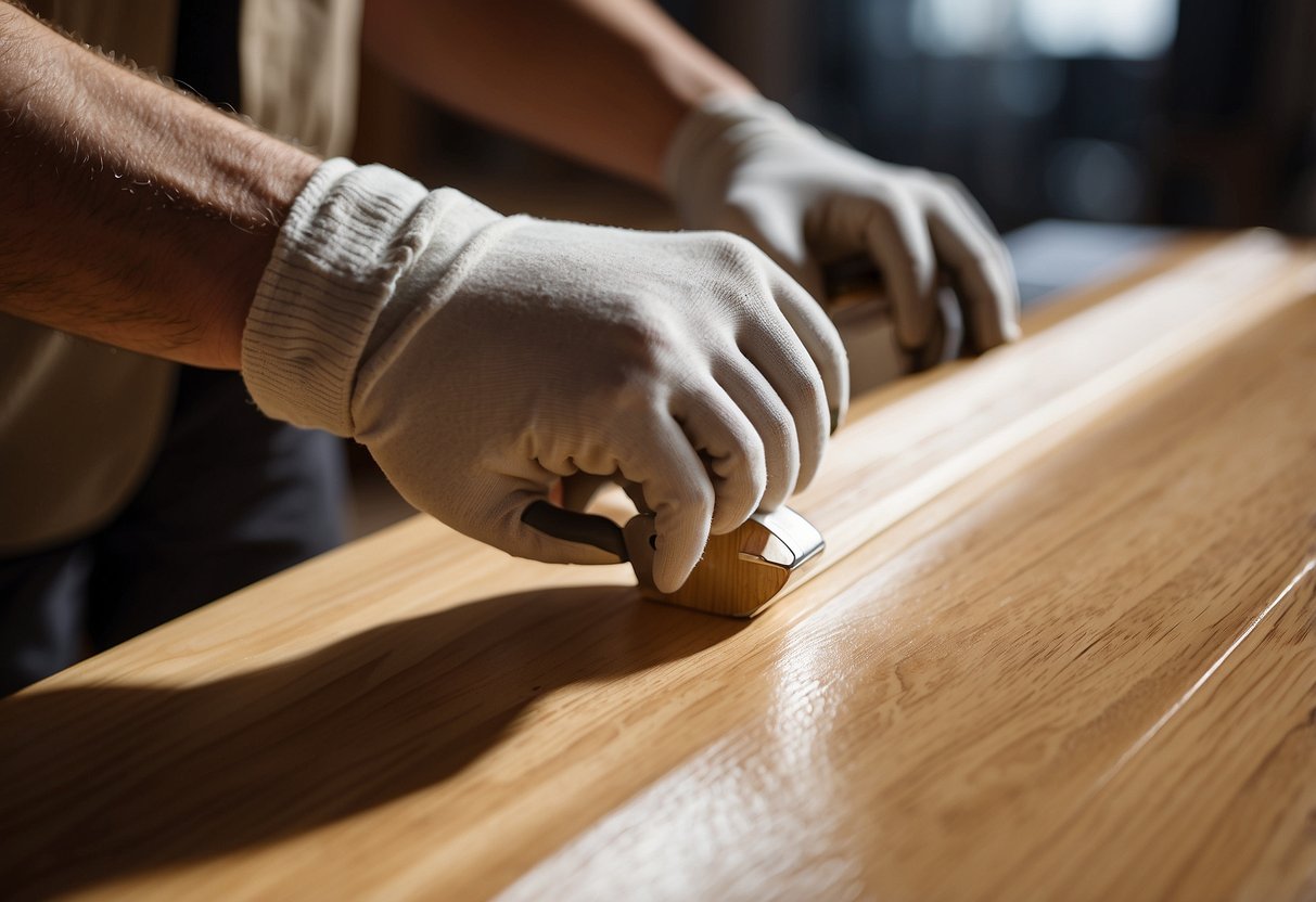 Wooden furniture being sanded and polished with an artline furniture marker for repair and rejuvenation