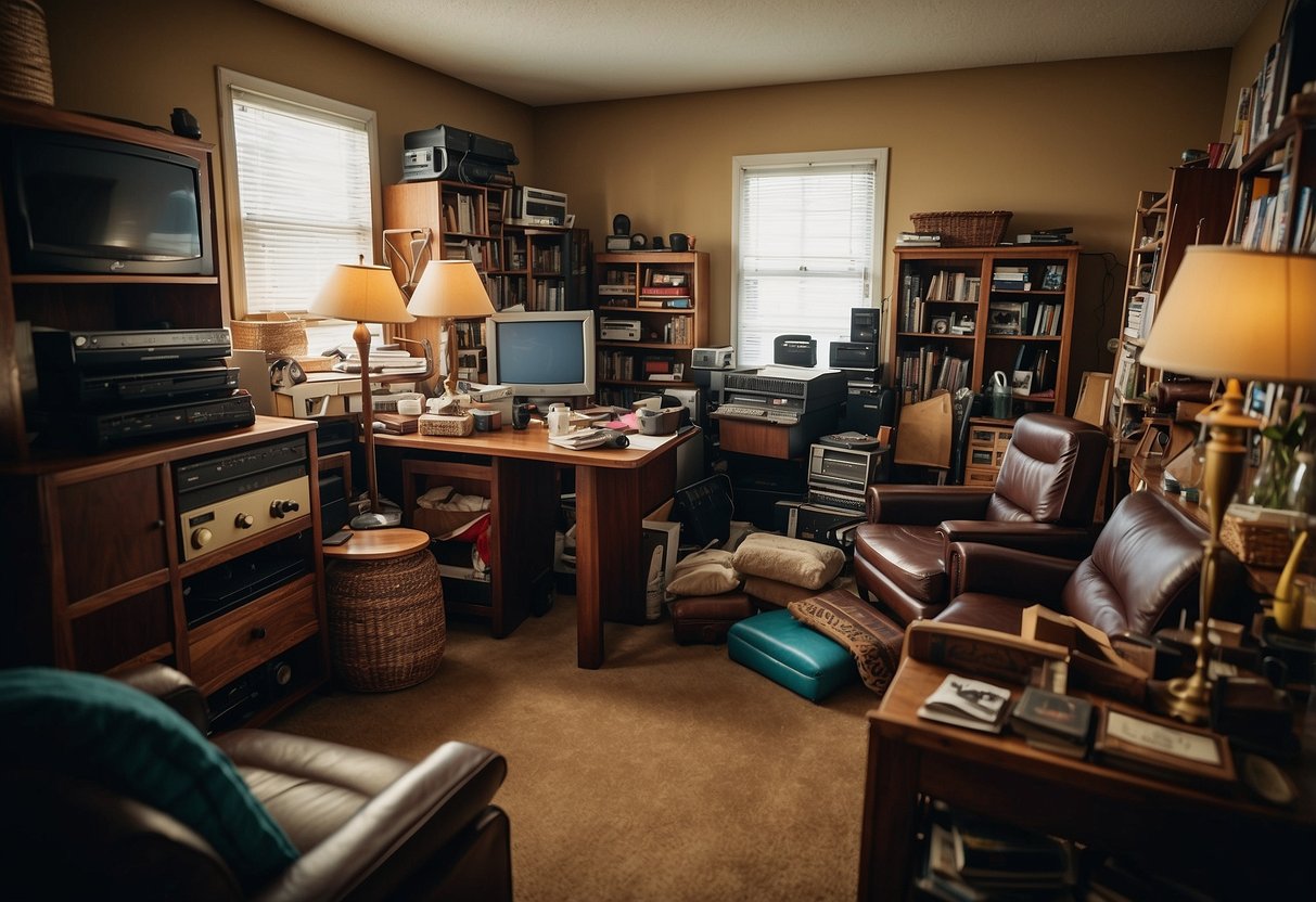 A cluttered room with various furniture items for sale, including chairs, tables, and shelves, displayed on the craigslist sg website