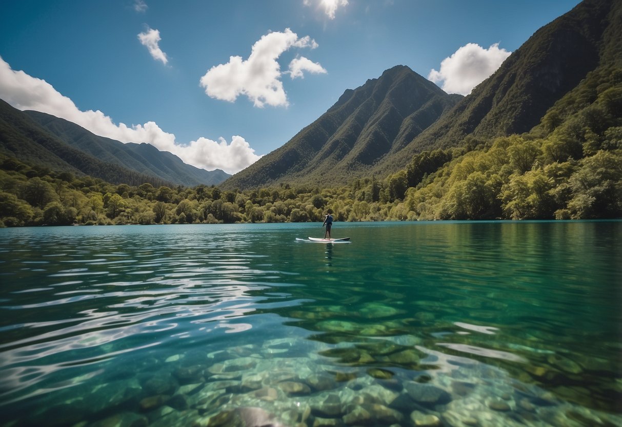 Crystal clear waters reflect lush green mountains as paddleboarders navigate winding rivers and serene lakes in South America's top 10 routes