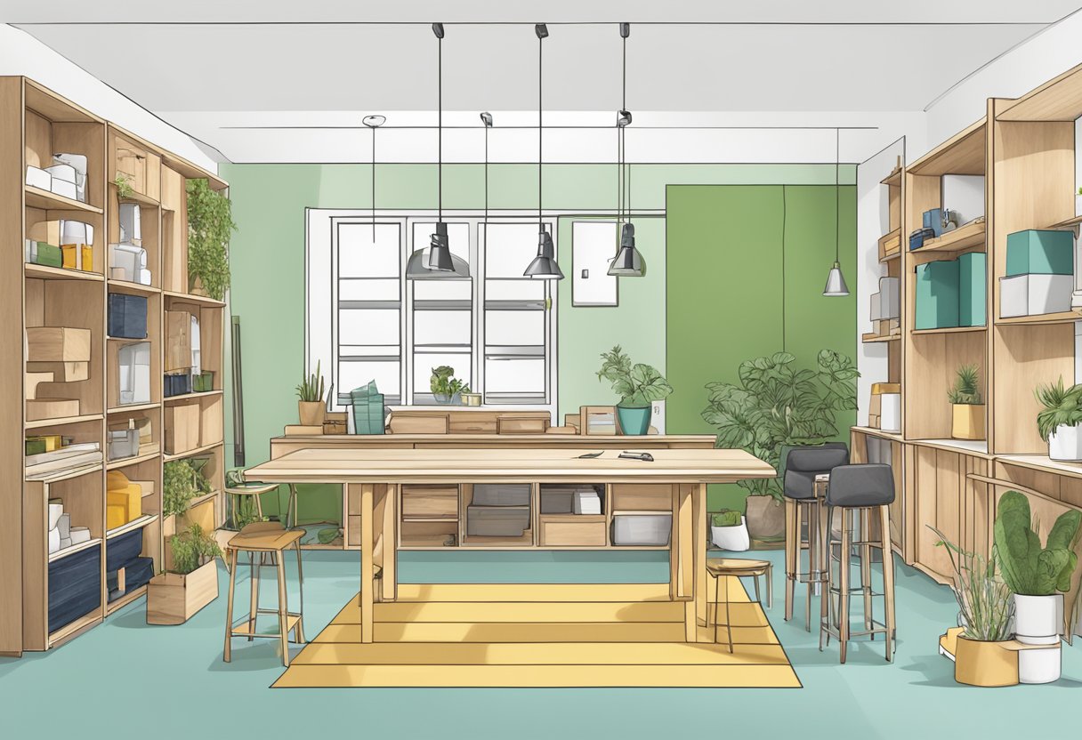 A workshop with tools and materials for customising sustainable furniture