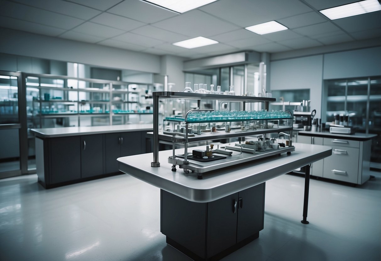A laboratory with steel furniture and equipment neatly arranged