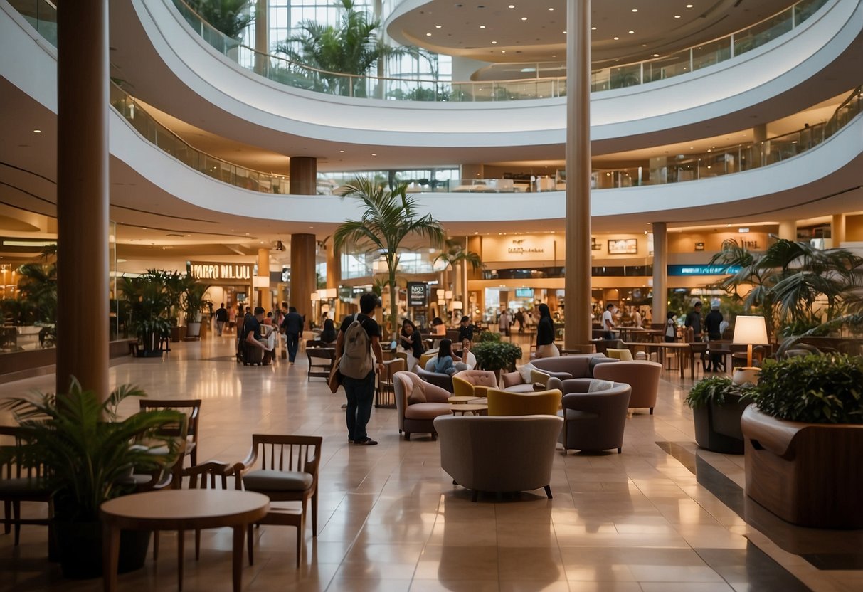 The furniture mall at Beach Road bustles with activity as customers browse, staff assist, and a warm, inviting atmosphere enhances the overall experience