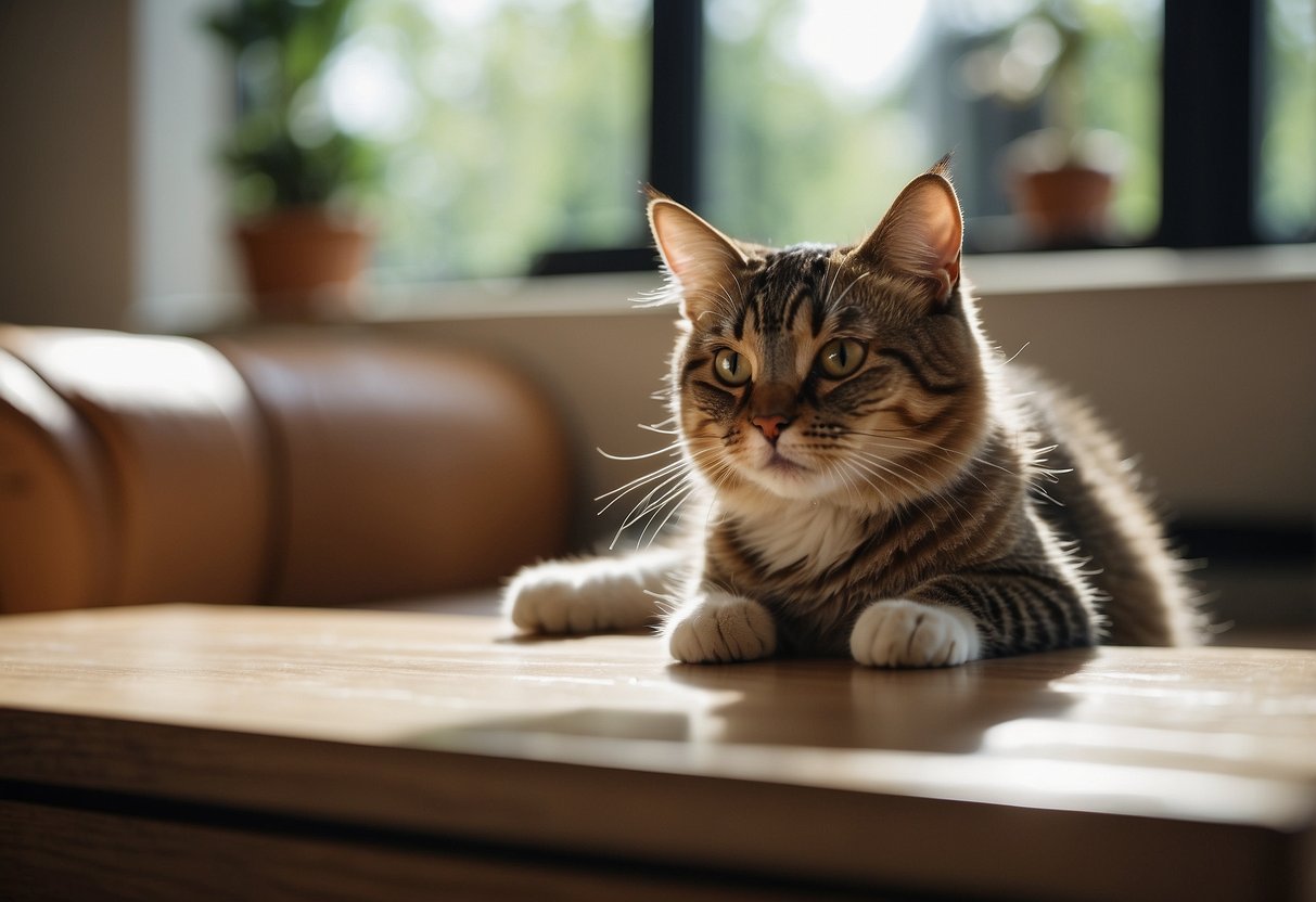 A cat abruptly scratches the furniture