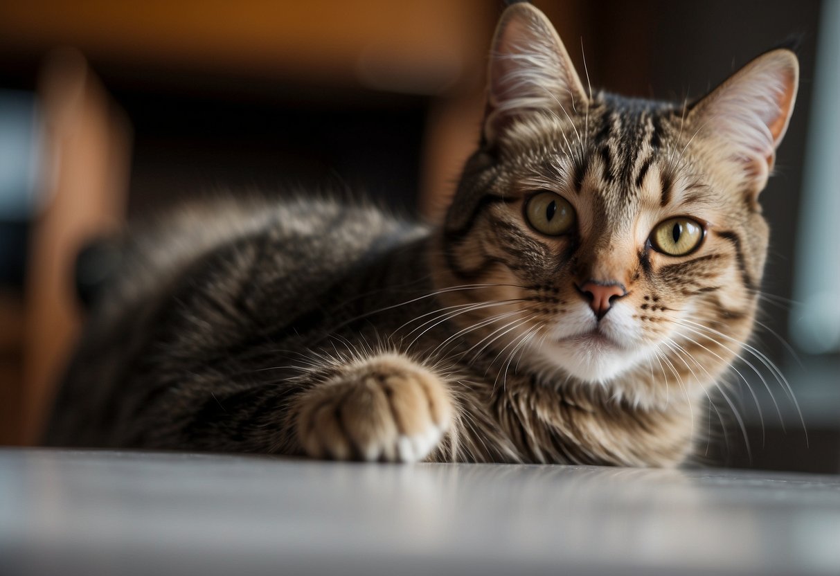 A cat abruptly scratches the furniture, claws extended