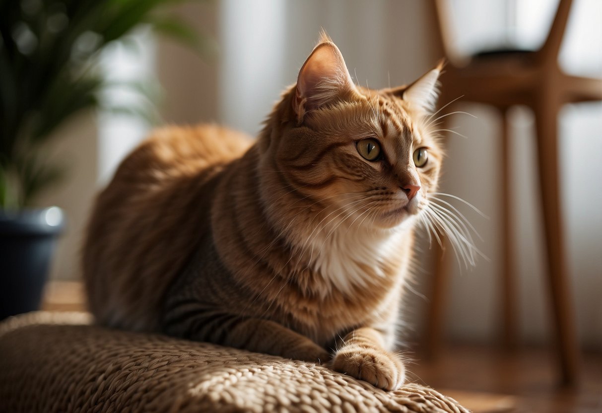 A cat abruptly scratches furniture, then redirected to a scratching post