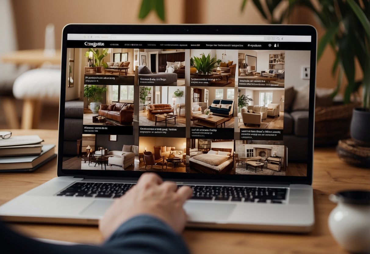A person browsing through a variety of furniture listings on Craigslist, searching for the perfect piece for their home