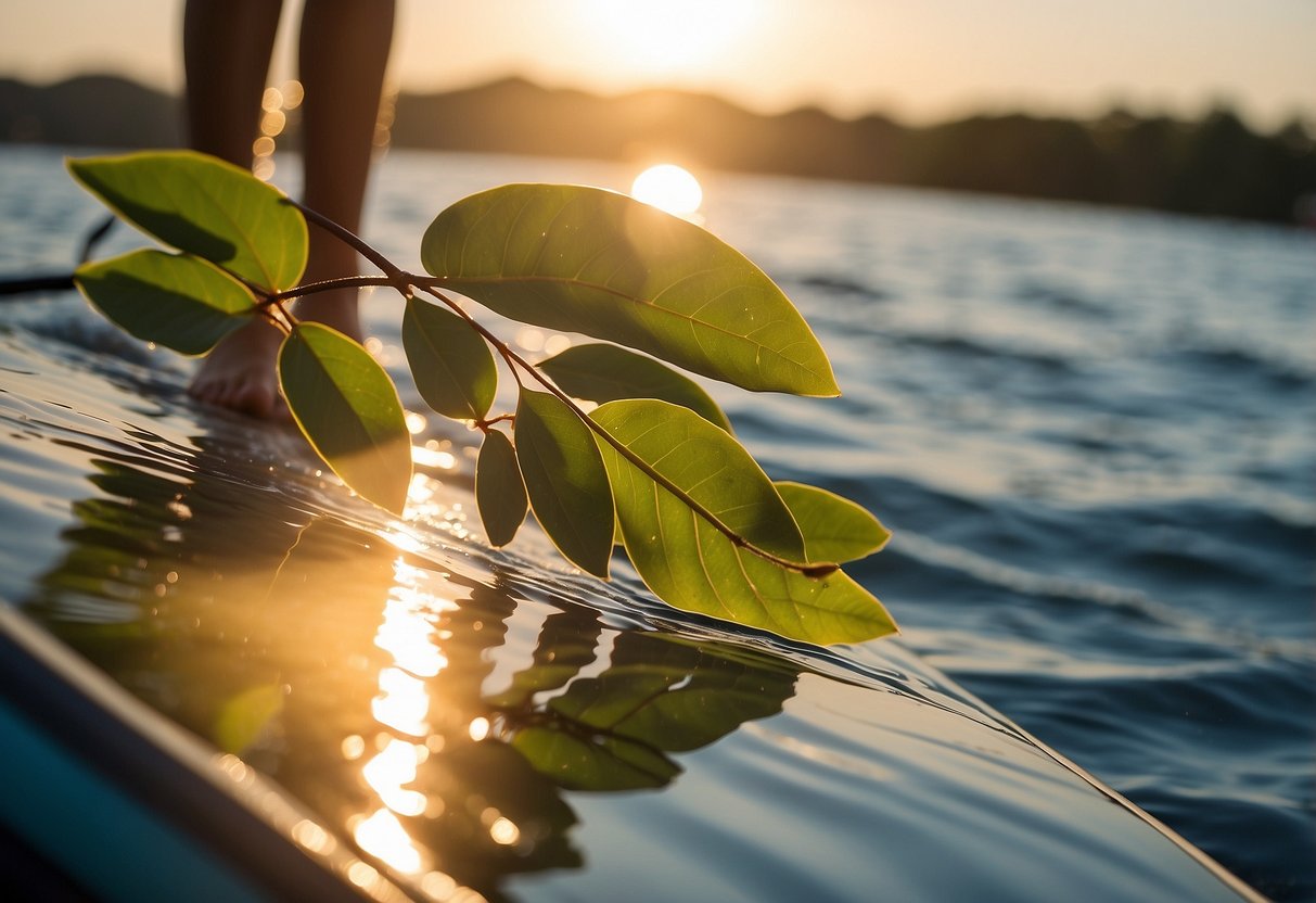 Eucalyptus oil applied to paddleboard. Insects hover nearby