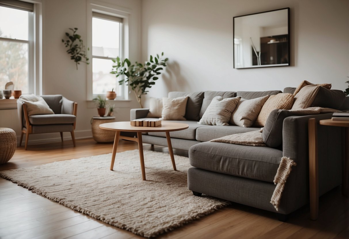 A cozy living room with a Commune sofa, a modern coffee table, and a soft rug under a warm, inviting light