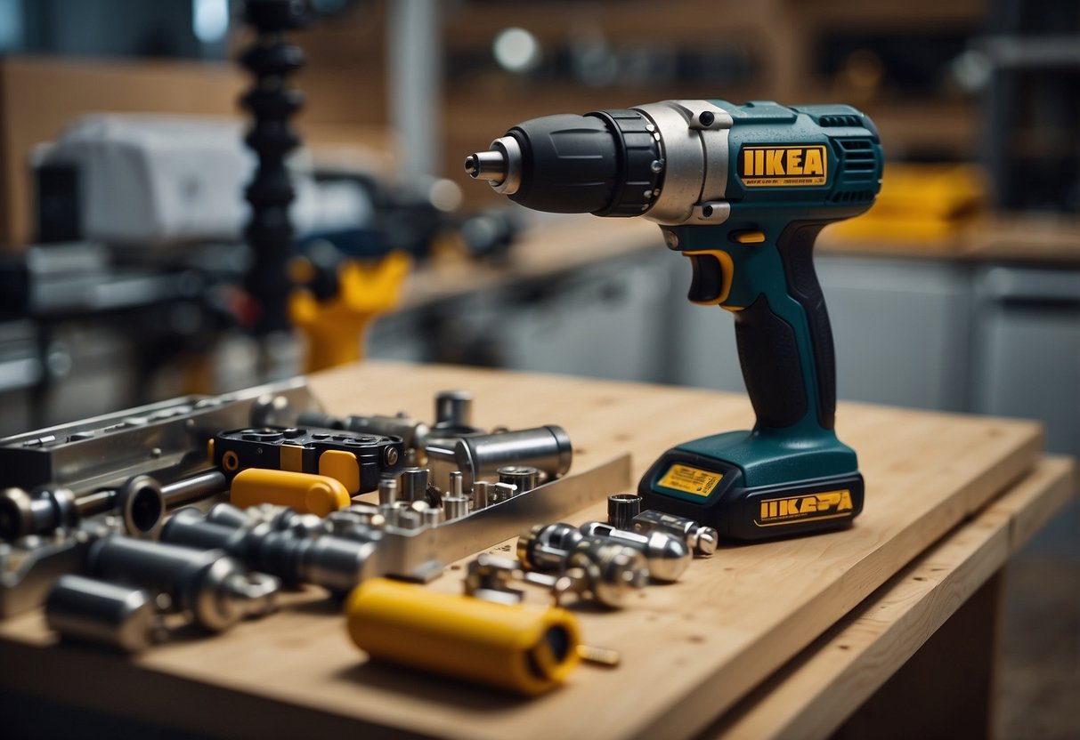 A drill is used to assemble IKEA furniture parts