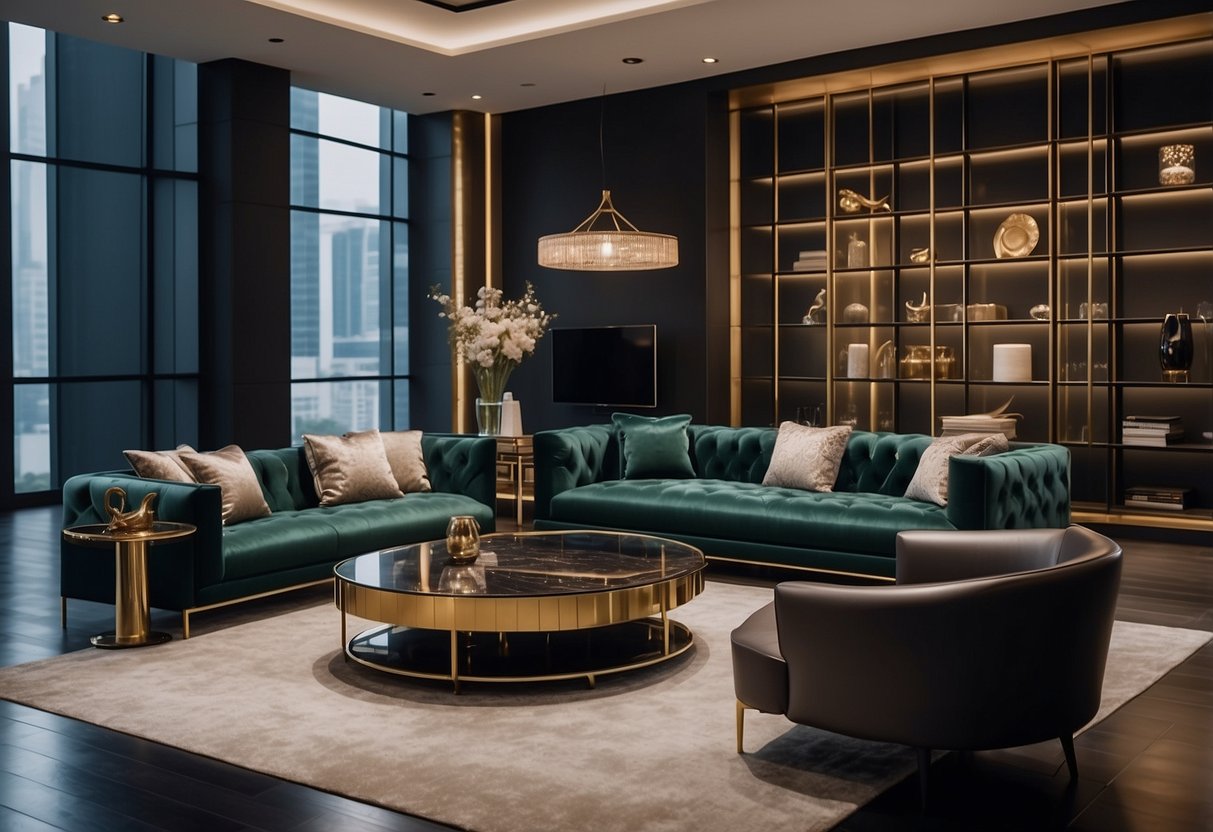 Luxurious furniture brands displayed in a modern showroom in Singapore. Sleek designs and high-quality materials on elegant display