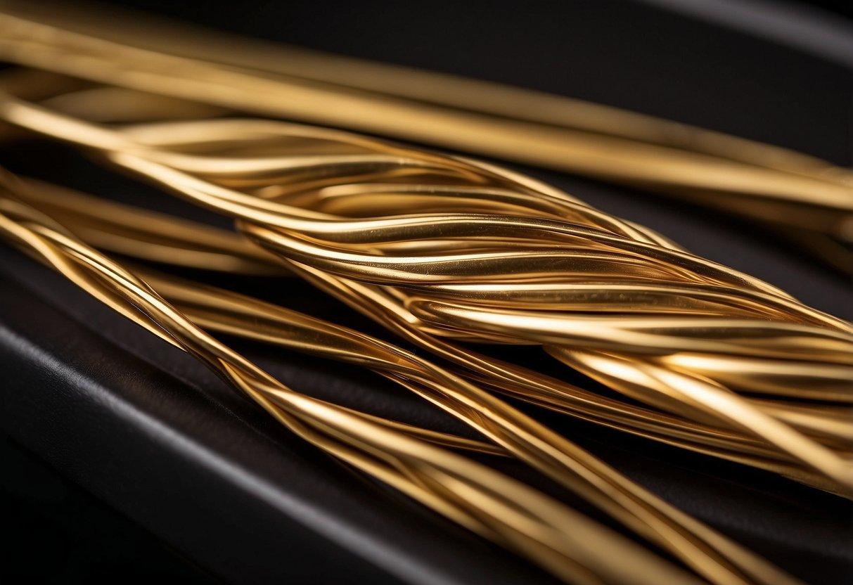 Gold metal strips intertwine, adding elegance to sleek furniture design